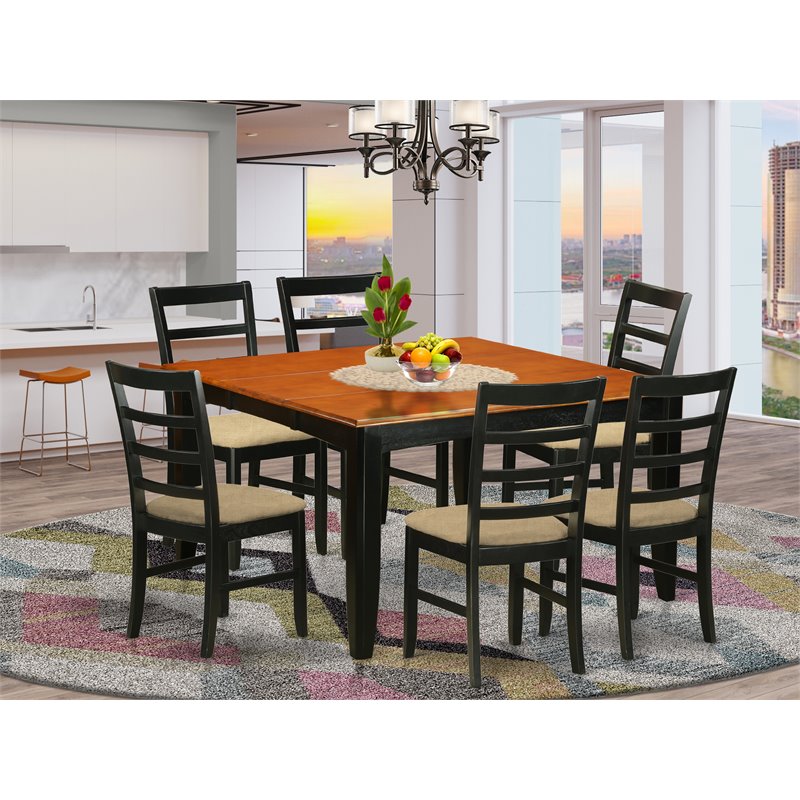 Pemberly Row 7-Piece Wood Dining Table Set in Black and Cherry