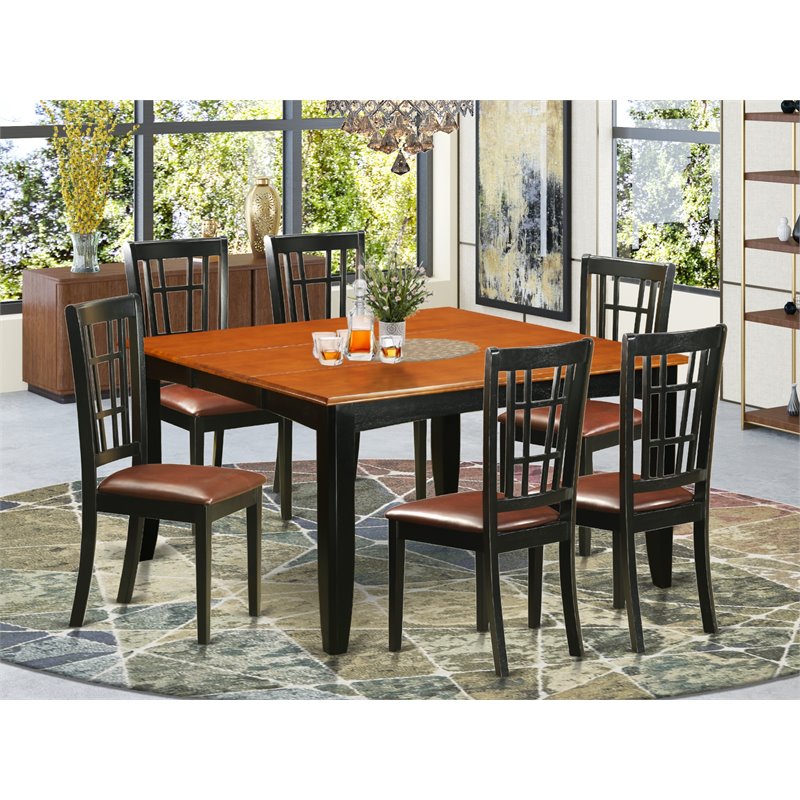 Pemberly Row 7-Piece Kitchen Table and Chair Set in Black/Cherry Finish