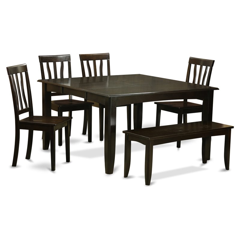 Pemberly Row 6-Piece Wood Dining Set with Bench in Cappuccino Finish