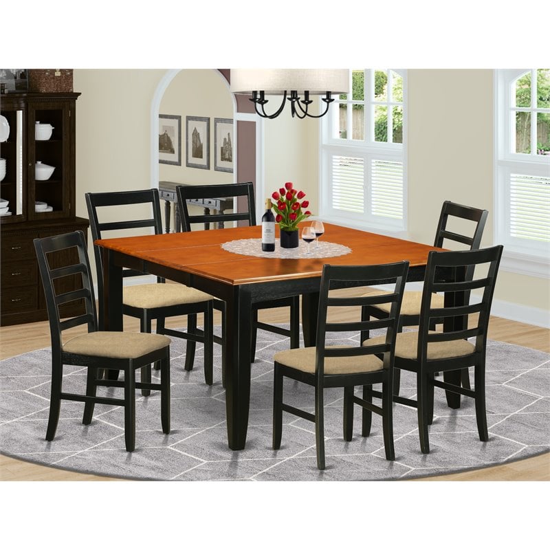 Pemberly Row 7-Piece Dining Set with Butterfly Leaf in Black and Cherry