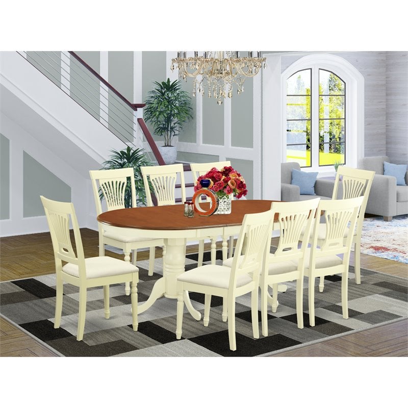 Pemberly Row 9-Piece Dining Set in Buttermilk & Cherry Wood Finish