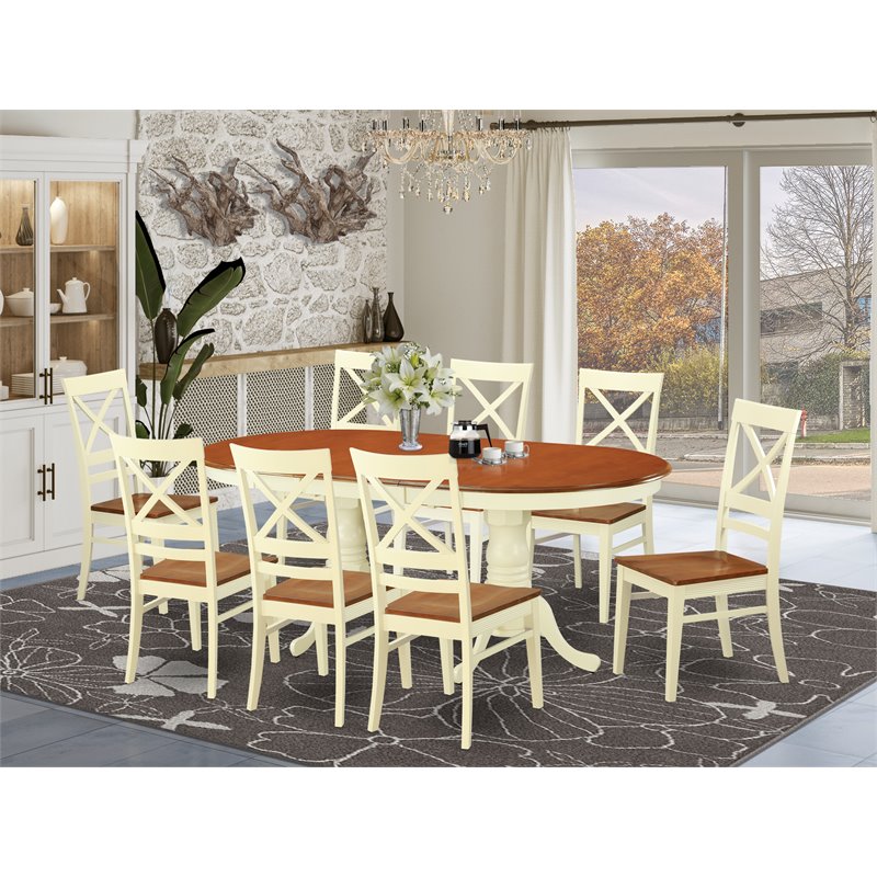 Pemberly Row 9-Piece Asian Wood Kitchen Set in Buttermilk/Cherry