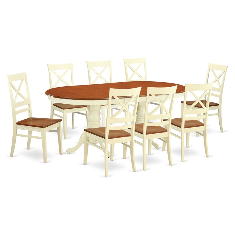 Pemberly Row 9-Piece Asian Wood Kitchen Set in Buttermilk/Cherry