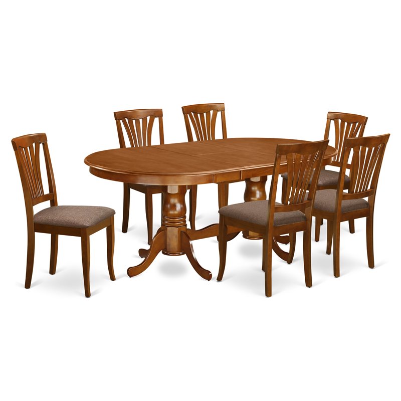 Pemberly Row 7-Piece Rubberwood Dining Set with Linen Seats in Saddle Brown