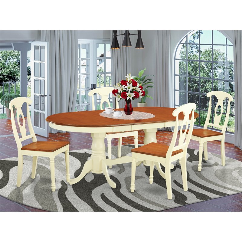 Pemberly Row 5-Piece Wood Kitchen Set in Buttermilk & Cherry