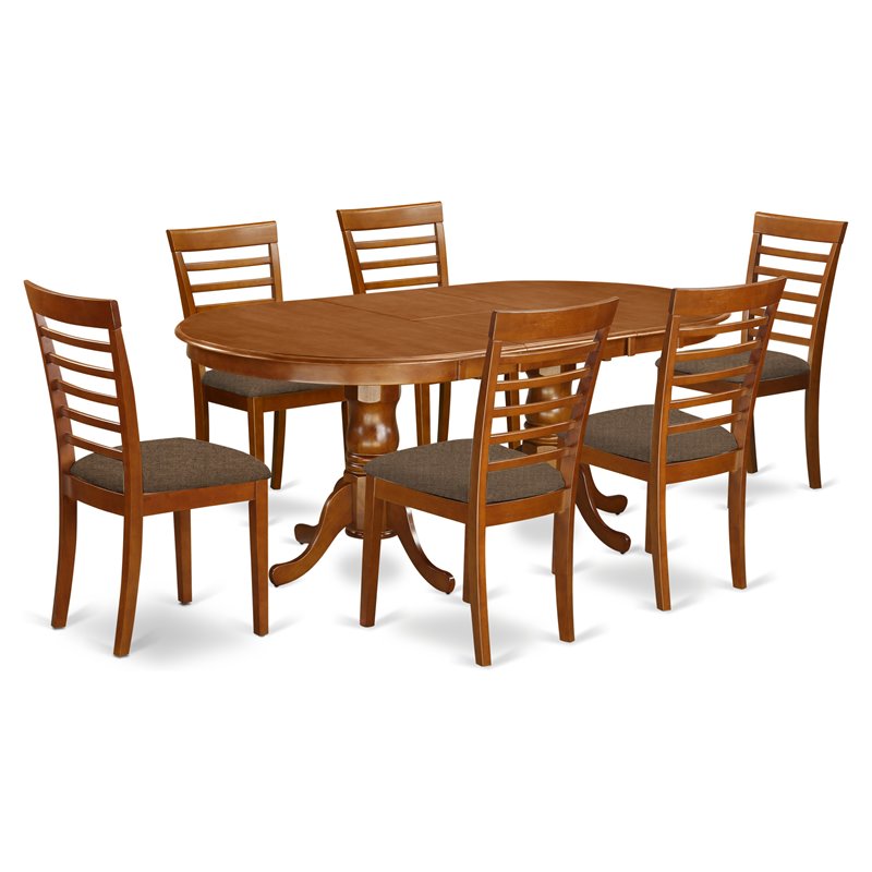 Pemberly Row 7-Piece Wood Dining Set with Fabric Seat in Saddle Brown