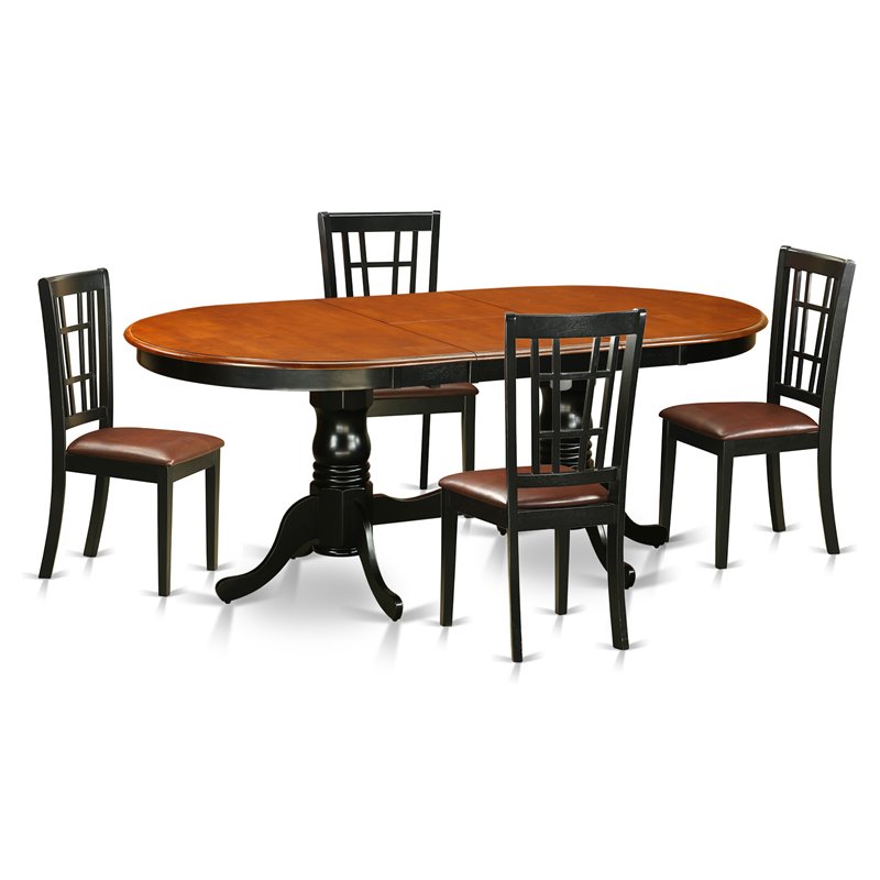 Pemberly Row 5-Piece Dining Set with Faux Leather Chairs in Black/Cherry