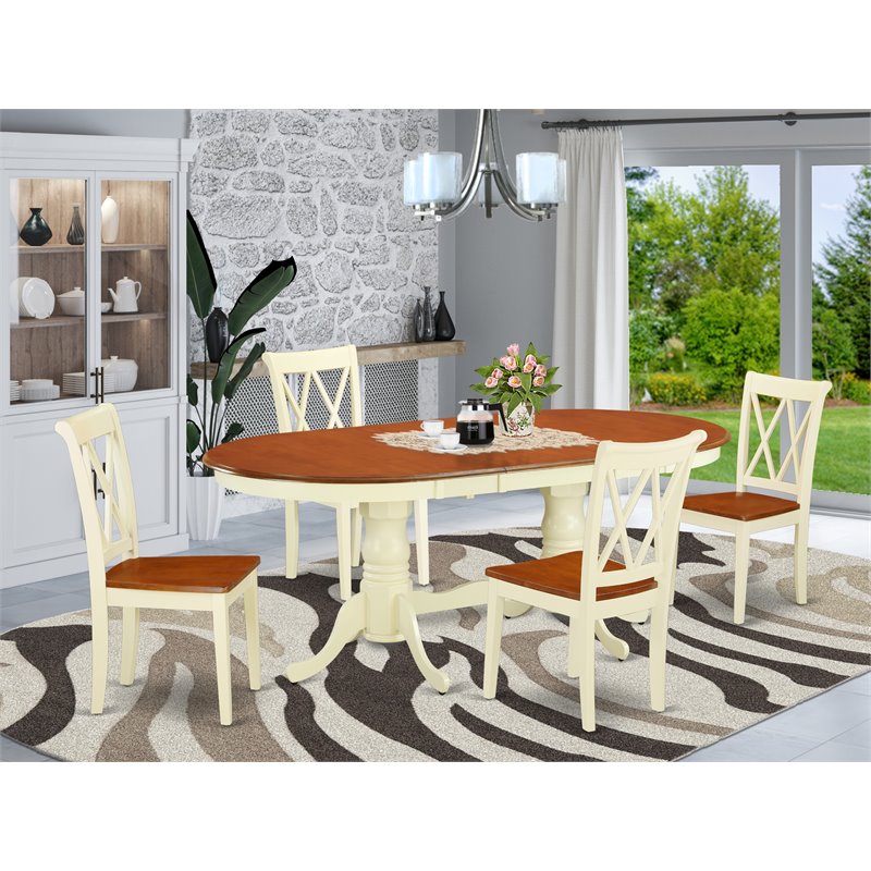 Pemberly Row 5-Piece Dining Set with Butterfly Leaf in Buttermilk Cherry