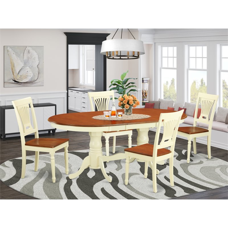 Pemberly Row 5-Piece Wood Dining Table Set in Buttermilk/Cherry Finish