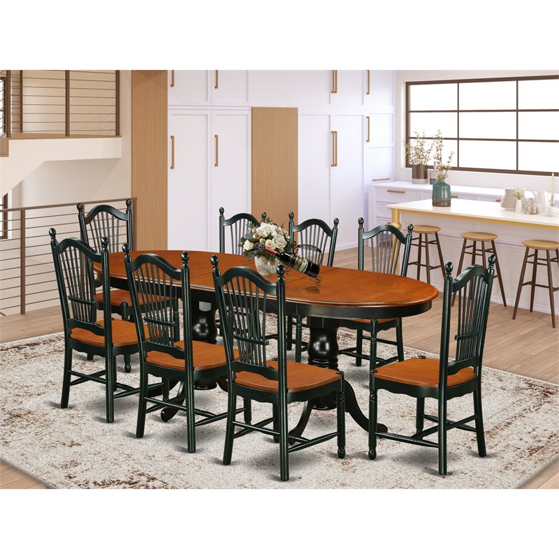 Pemberly Row 9-Piece Wood Dining Set with Expandable Table in Black/Cherry