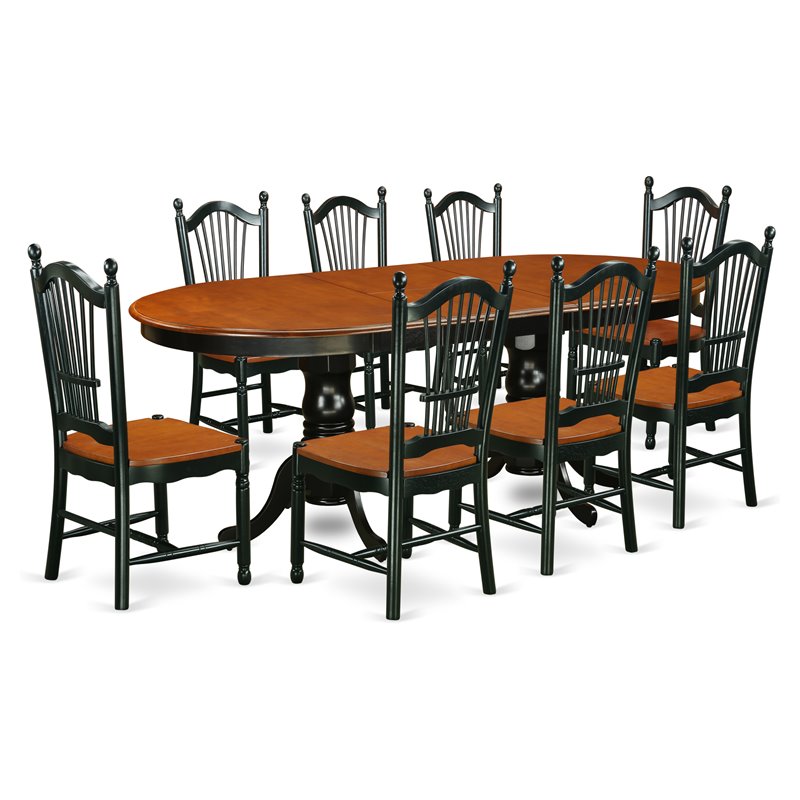 Pemberly Row 9-Piece Wood Dining Set with Expandable Table in Black/Cherry