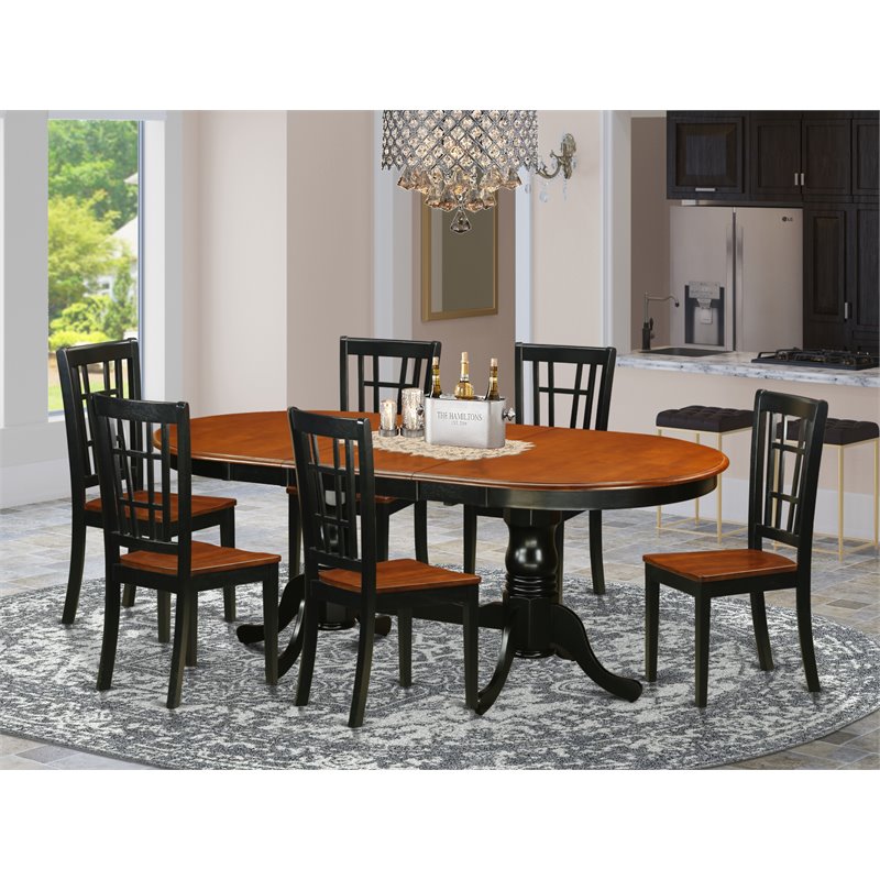Pemberly Row 7-Piece Dining Set with Table and Chairs in Black & Cherry