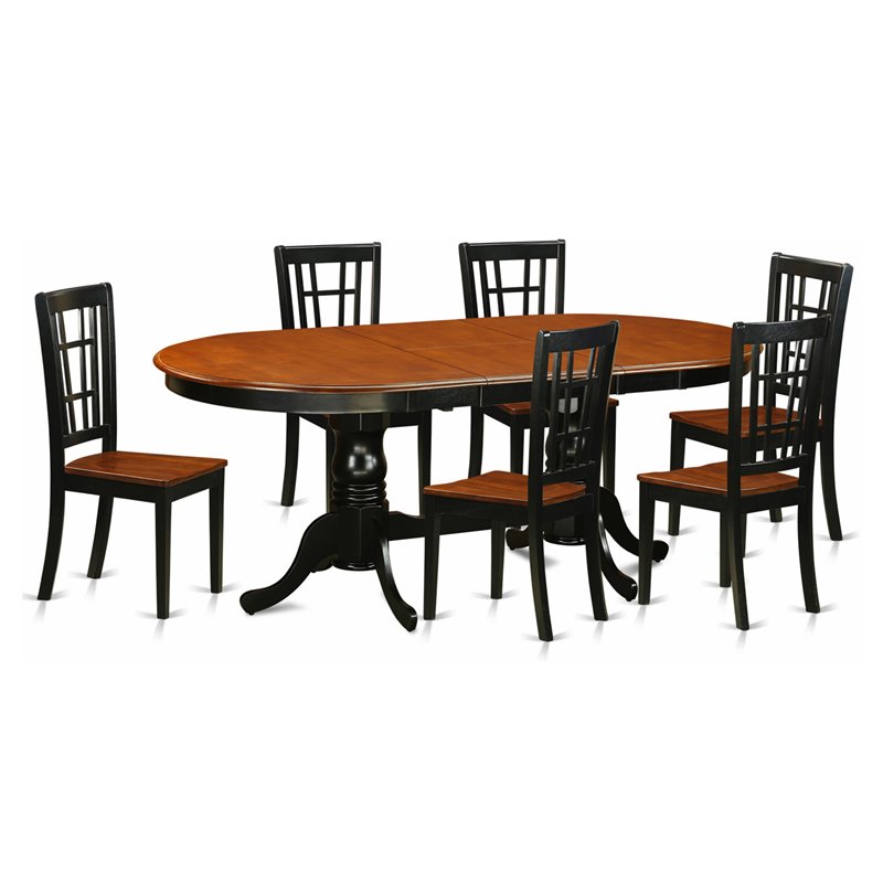 Pemberly Row 7-Piece Dining Set with Table and Chairs in Black & Cherry