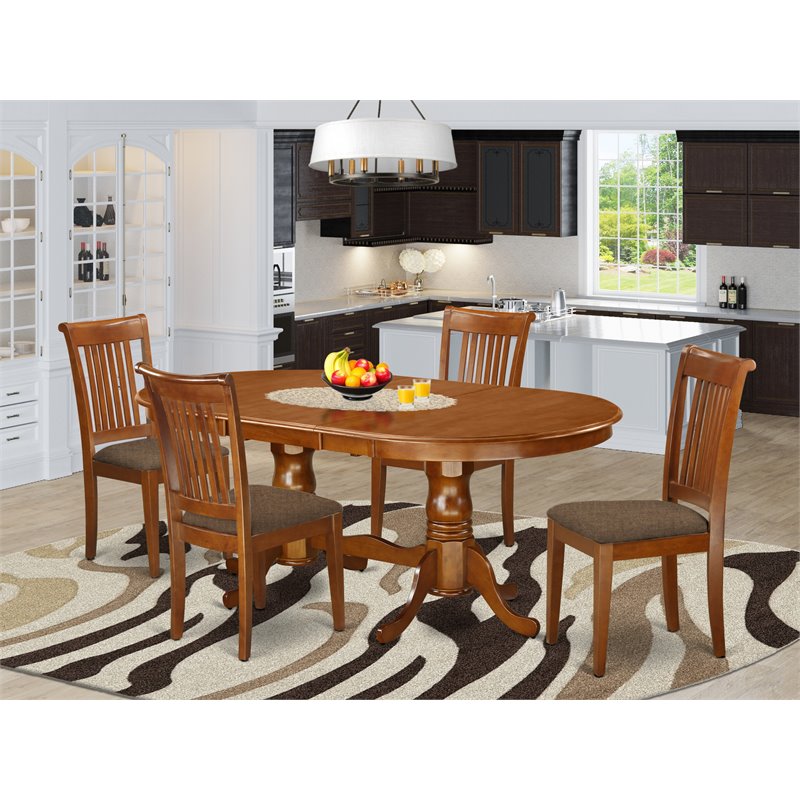 Pemberly Row 5-Piece Wood Table and Chair Set in Saddle Brown Finish