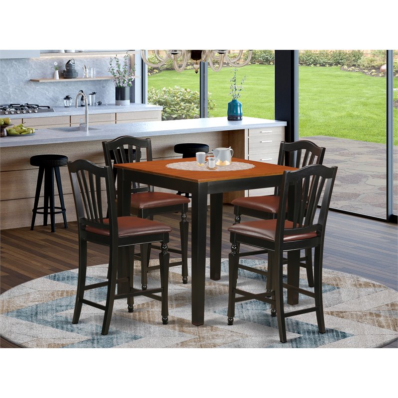 Pemberly Row 5-Piece Wood Dining Table Set in Black and Cherry