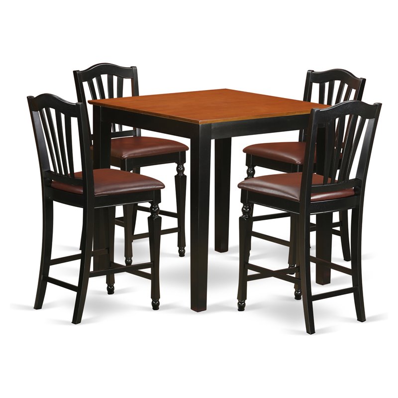 Pemberly Row 5-Piece Wood Dining Table Set in Black and Cherry