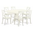 Pemberly Row 7-Piece Wood Kitchen Set with Cross-Back Chairs in Linen White