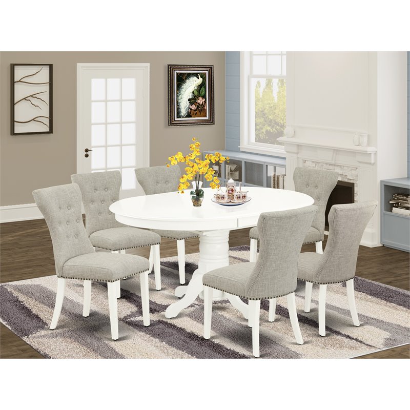 Pemberly Row 7-Piece Wood Dining Set with Linen Upholstered Chairs
