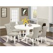 Pemberly Row 7-Piece Wood Dining Set with Linen Upholstered Chairs