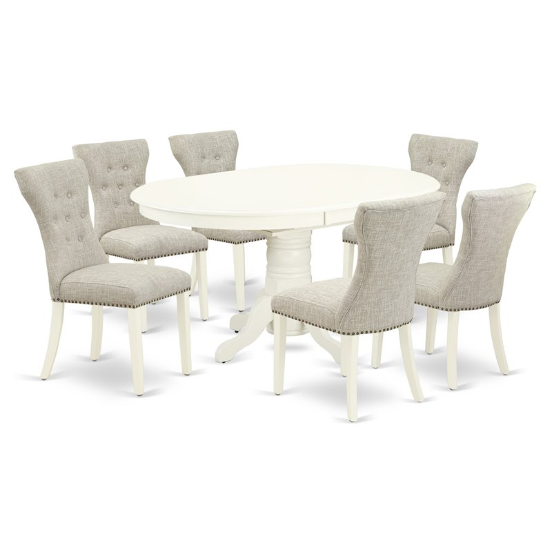 Pemberly Row 7-Piece Wood Dining Set with Linen Upholstered Chairs