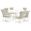 Pemberly Row 7-Piece Wood Dining Set with Linen Upholstered Chairs