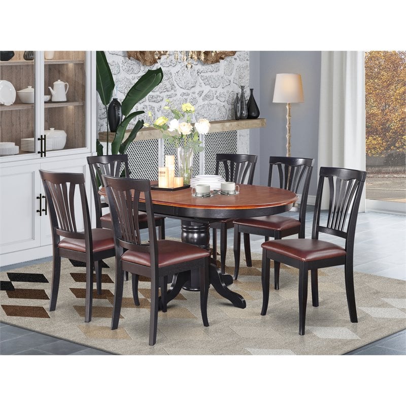 Pemberly Row 7-Piece Wood Dining Set with Oval Table in Black/Cherry
