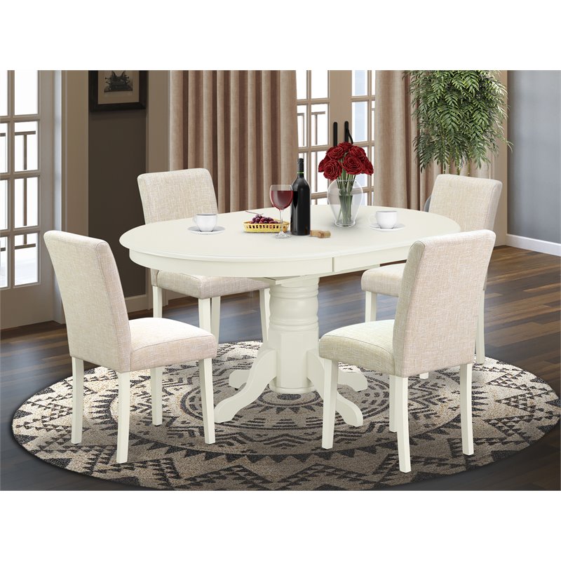 Pemberly Row 5-Piece Wood Dining Set with Fabric Seats in Linen White