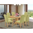 Pemberly Row 7-Piece Wood Dining Set with Lime Green Upholstery in Oak