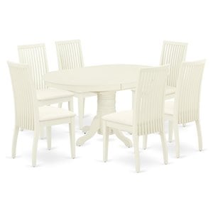 Pemberly Row 7-Piece Wood Dining Set with Microfiber Seats in Linen White