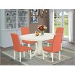 Pemberly Row 5-Piece Oval Wood Dinette Set in Linen White and Pink Flamingo