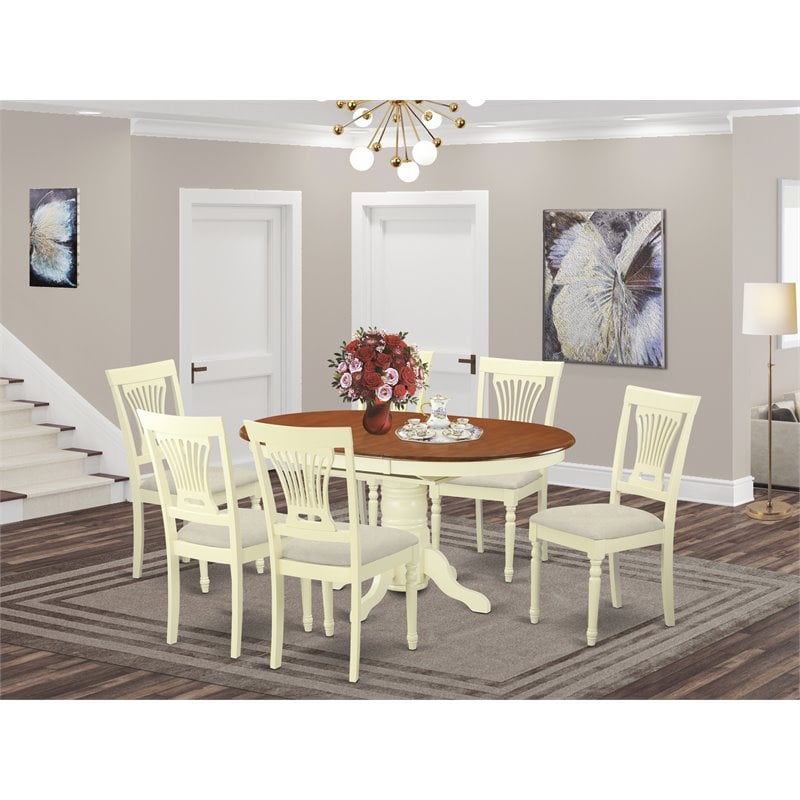 Pemberly Row 7-Piece Rubberwood Dining Table Set in Buttermilk/Cherry
