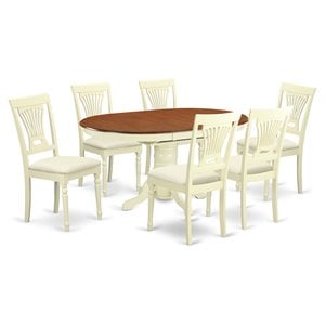 Pemberly Row 7-Piece Rubberwood Dining Table Set in Buttermilk/Cherry
