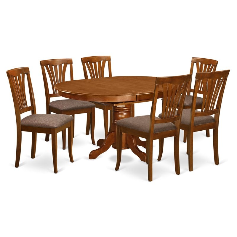 Pemberly Row 7-Piece Wood Dinette Table Set with Oval Top in Saddle Brown