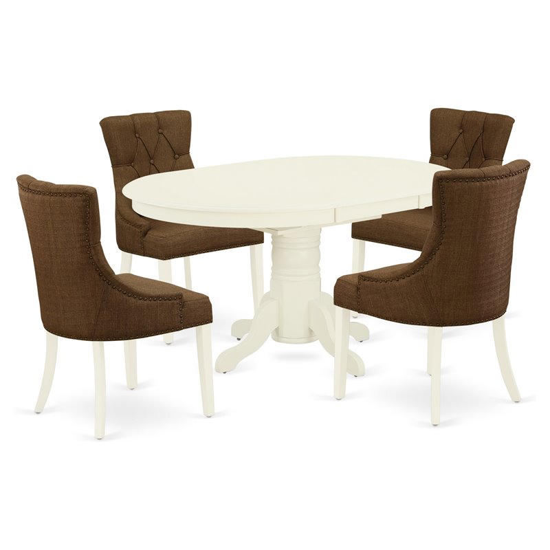 Pemberly Row 5-Piece Wood Dining Set in Linen White/Dark Coffee Finish