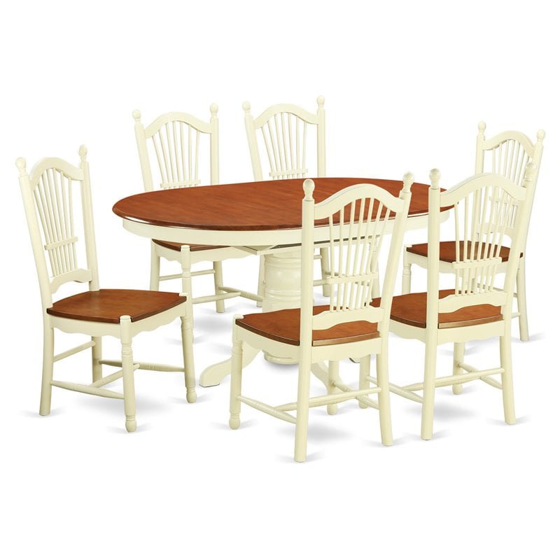 Pemberly Row 7-Piece Wood Dining Table Set in Buttermilk/Cherry Finish