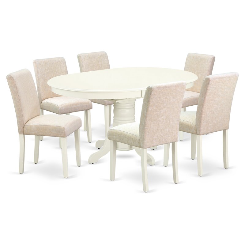 Pemberly Row 7-Piece Wood Dining Set with Fabric Seats in Linen White