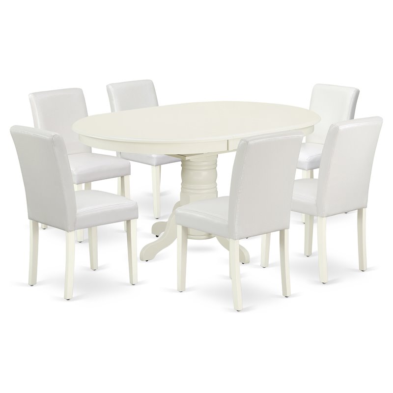 Pemberly Row 7-Piece Wood Dining Set with Leather Seats in Linen White