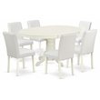 Pemberly Row 7-Piece Wood Dining Set with Leather Seats in Linen White