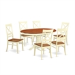 Pemberly Row 7-Piece Dining Set with Cherry Seats in Buttermilk and Cherry