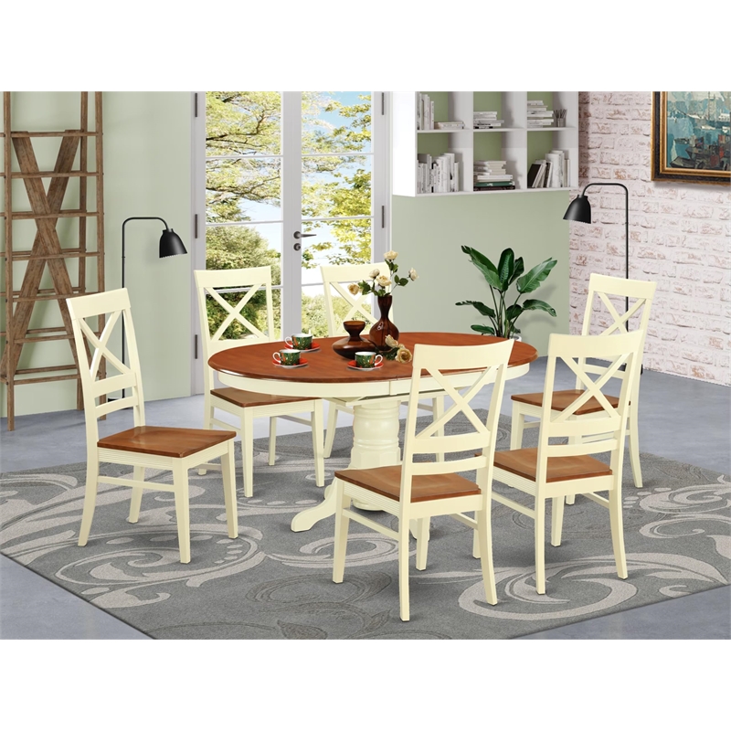 Pemberly Row 7-Piece Dining Set with Cherry Seats in Buttermilk and Cherry