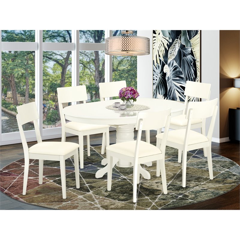 Pemberly Row 7-Piece Rubberwood Dining Set with Leather in Linen White