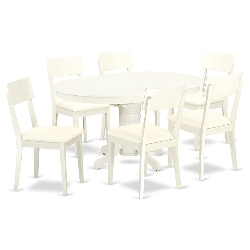 Pemberly Row 7-Piece Rubberwood Dining Set with Leather in Linen White