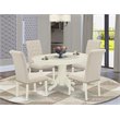 Pemberly Row 5-Piece Wood Dining Set with Light Beige Linen Upholstery