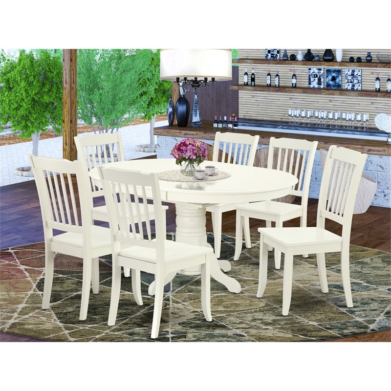 Pemberly Row 7-Piece Wood Dining Set with Slatted Chairs in Linen White