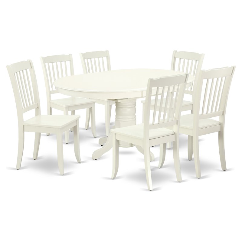 Pemberly Row 7-Piece Wood Dining Set with Slatted Chairs in Linen White