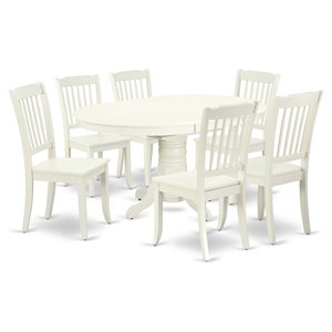 Pemberly Row 7-Piece Wood Dining Set with Slatted Chairs in Linen White