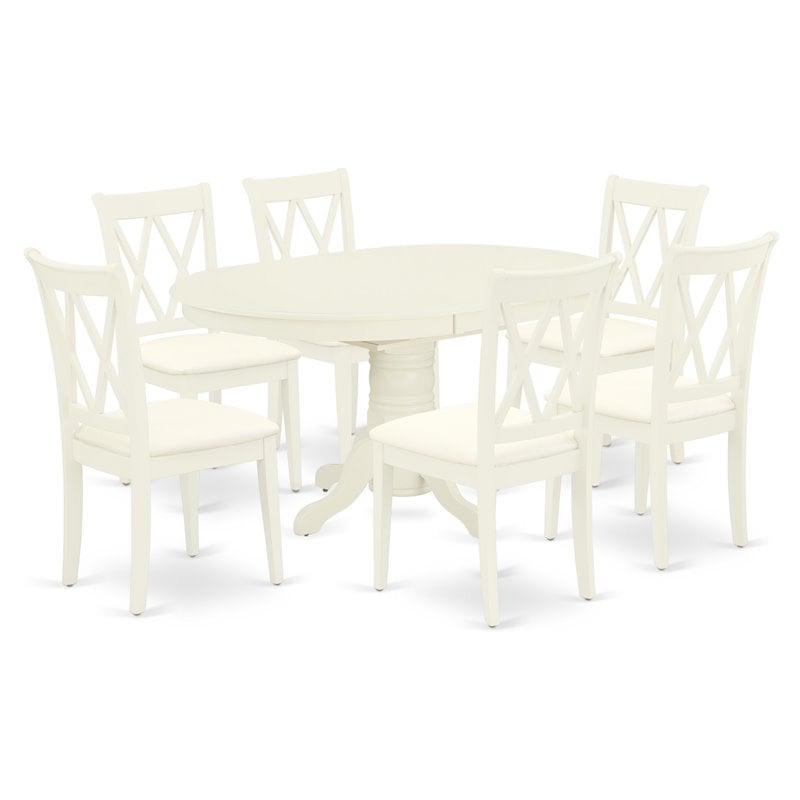 Pemberly Row 7-Piece Oval Dinette Set with X-Back Chairs in Linen White