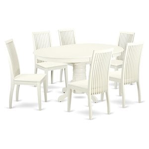 Pemberly Row 7-Piece Dining Table Set with Pedestal Base in Linen White