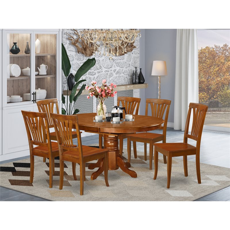 Pemberly Row 7-Piece Rubberwood Dining Set in Saddle Brown Finish