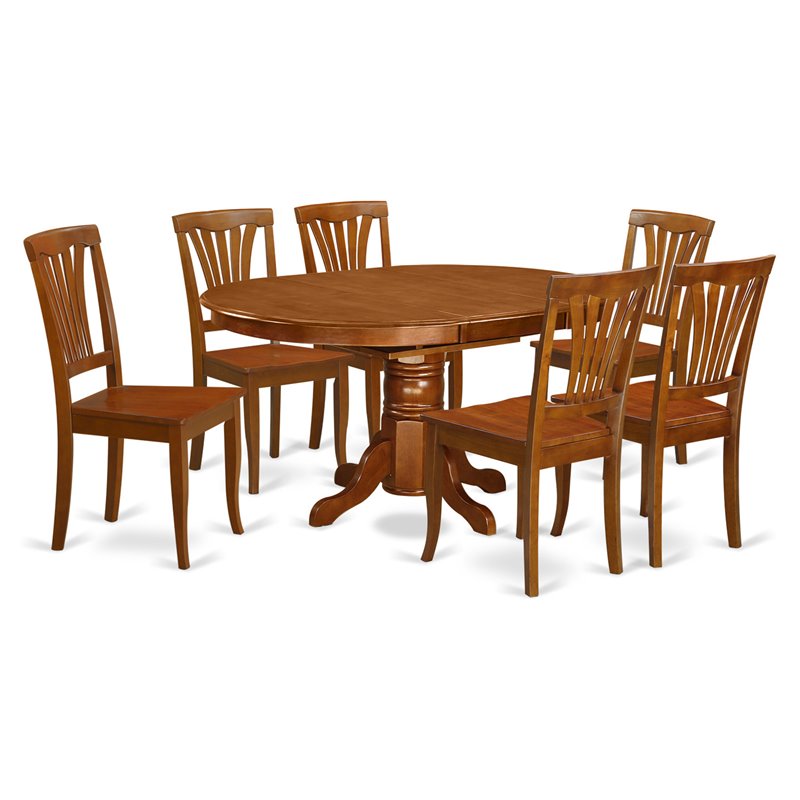 Pemberly Row 7-Piece Rubberwood Dining Set in Saddle Brown Finish